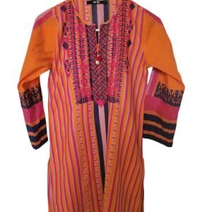 PakistaniVibrant dress with multicolor stripes and intricate embroidery size 6